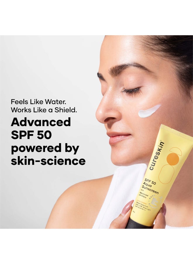 Cureskin واقي شمس أكوا SPF 50 مع فلاتر UV متقدمة | حماية من الشمس واسعة الطيف، UVA، UVB، حماية من الضوء الأزرق، SPF 50 و PA+++, 50 جرام (عبوة واحدة) - Image 2